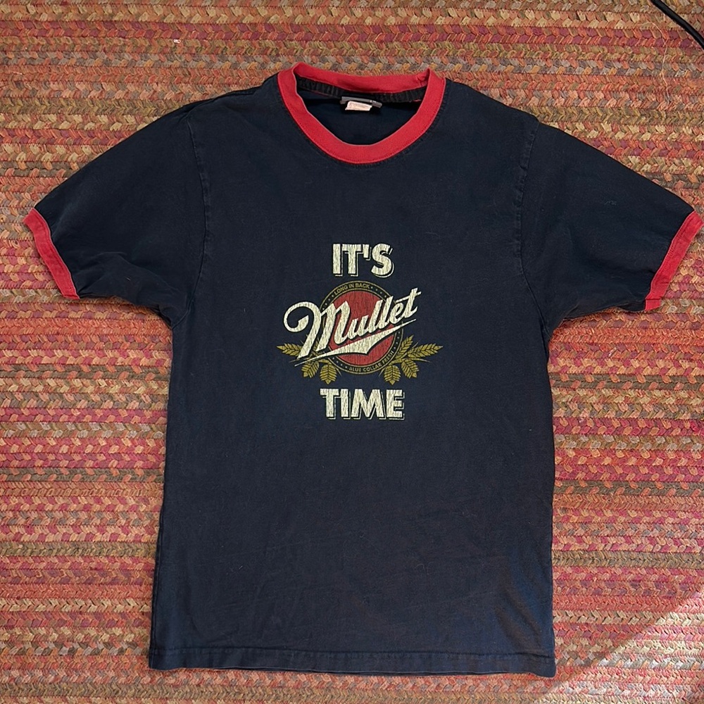 VTG ITS MULLET TIME GRAPHIC BLACK RED RINGER TEE
